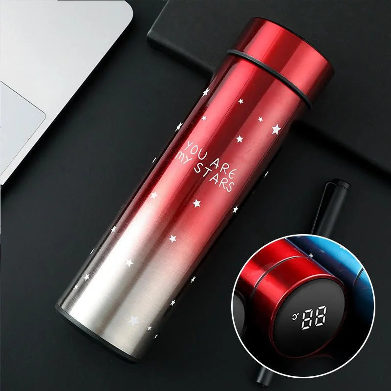 LED Temperature Display Water Bottle Stars Design  | Smart Stainless Steel Vacuum 500ml Flask | Random Color