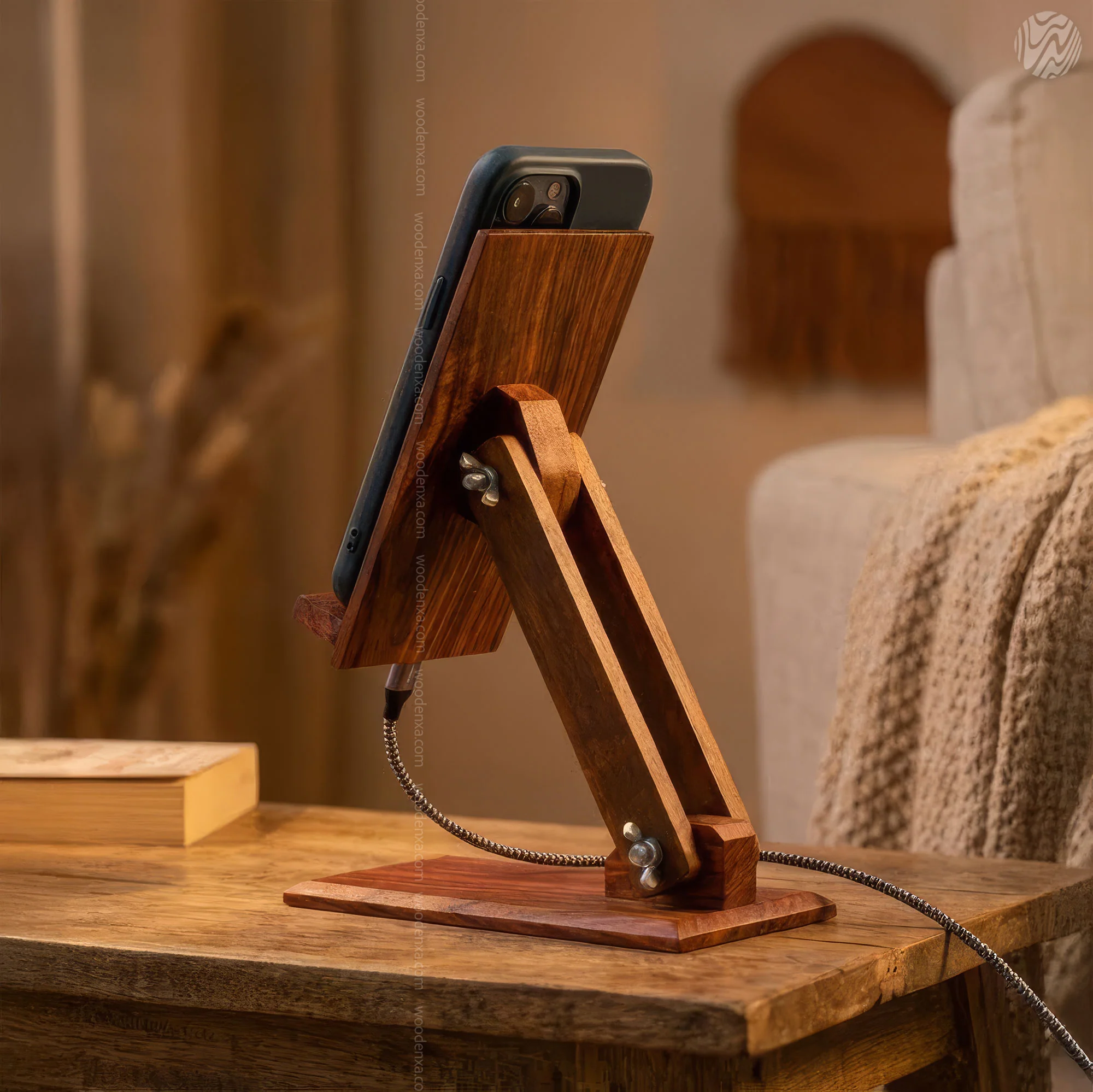 Hand Made Wooden Adjustable Mobile Stand