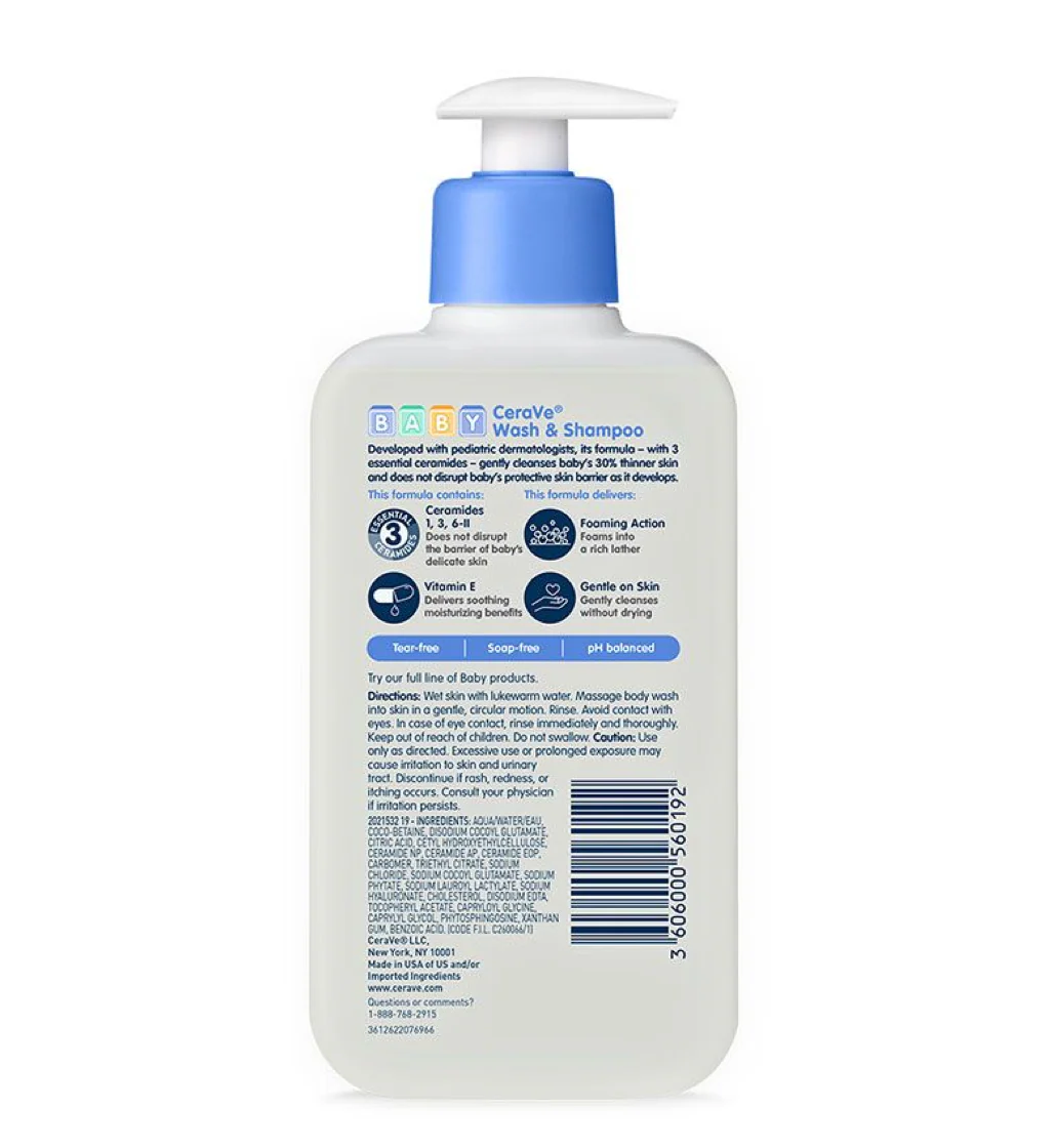 CeraVe Baby Wash & Shampoo 473ml | Tear-Free Gentle Baby Cleanser