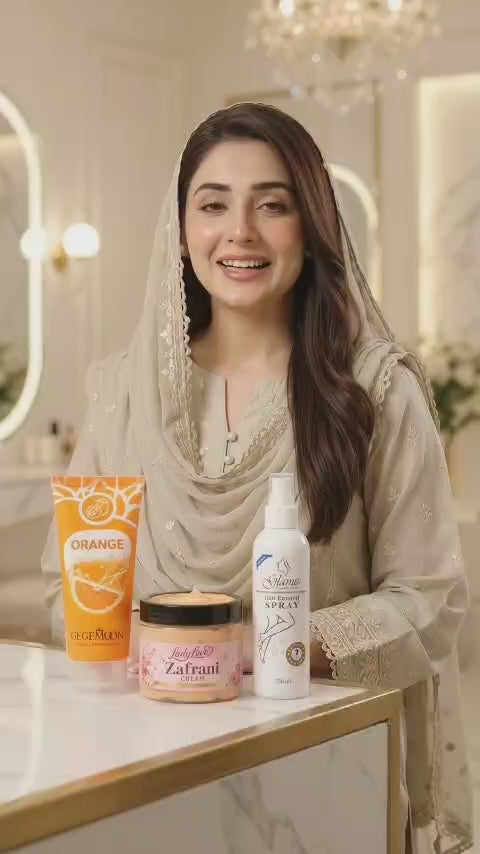 Premium 3-in-1 Skincare Combo -🍊 Orange Enzyme Exfoliating Gel 🌸 LadyLove Zafrani Cream 500g ✨ Glame Hair Removal Spray 140ml